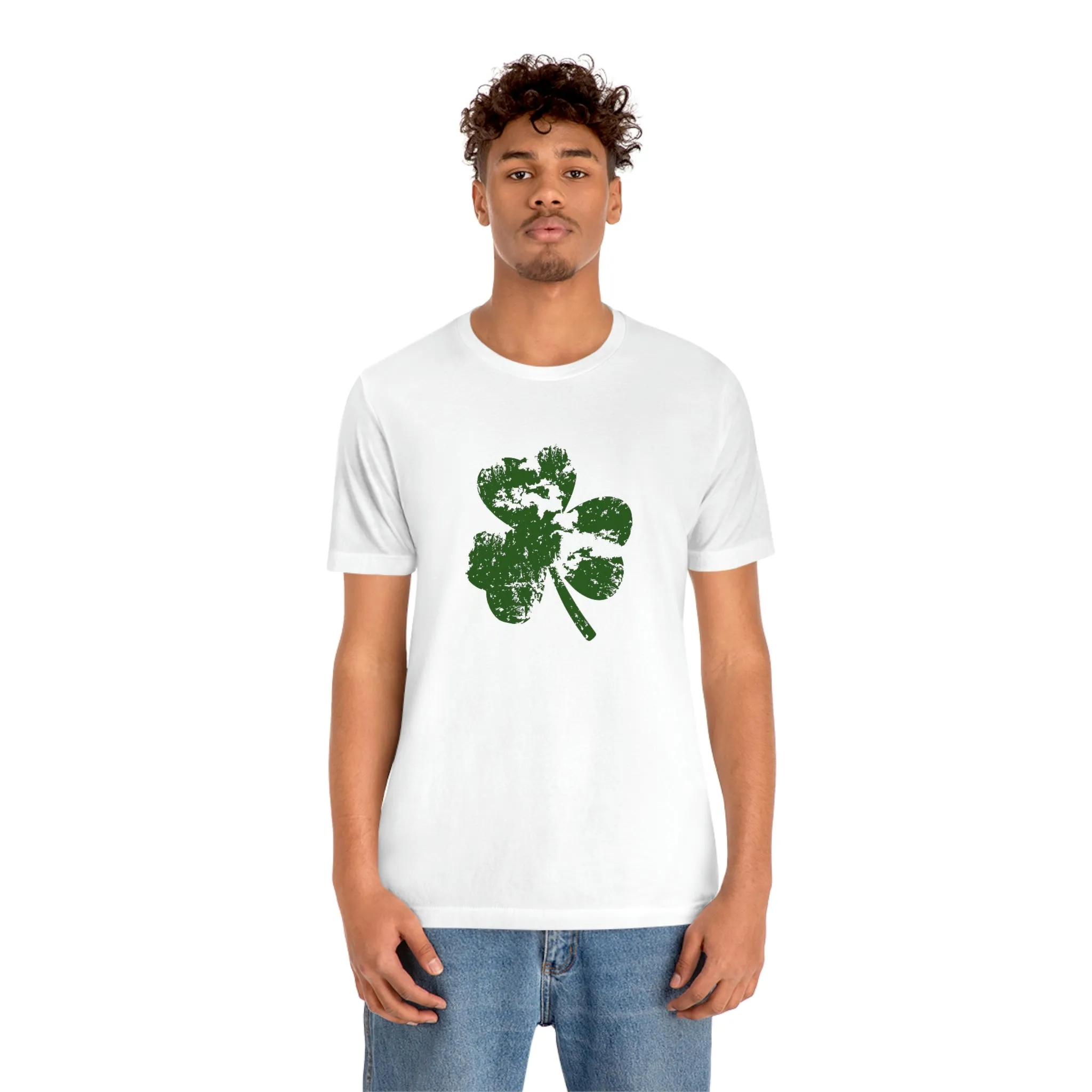 St. Patrick's Day Distressed Shamrock Bella Canvas 3001 Unisex Jersey Short Sleeve Tee