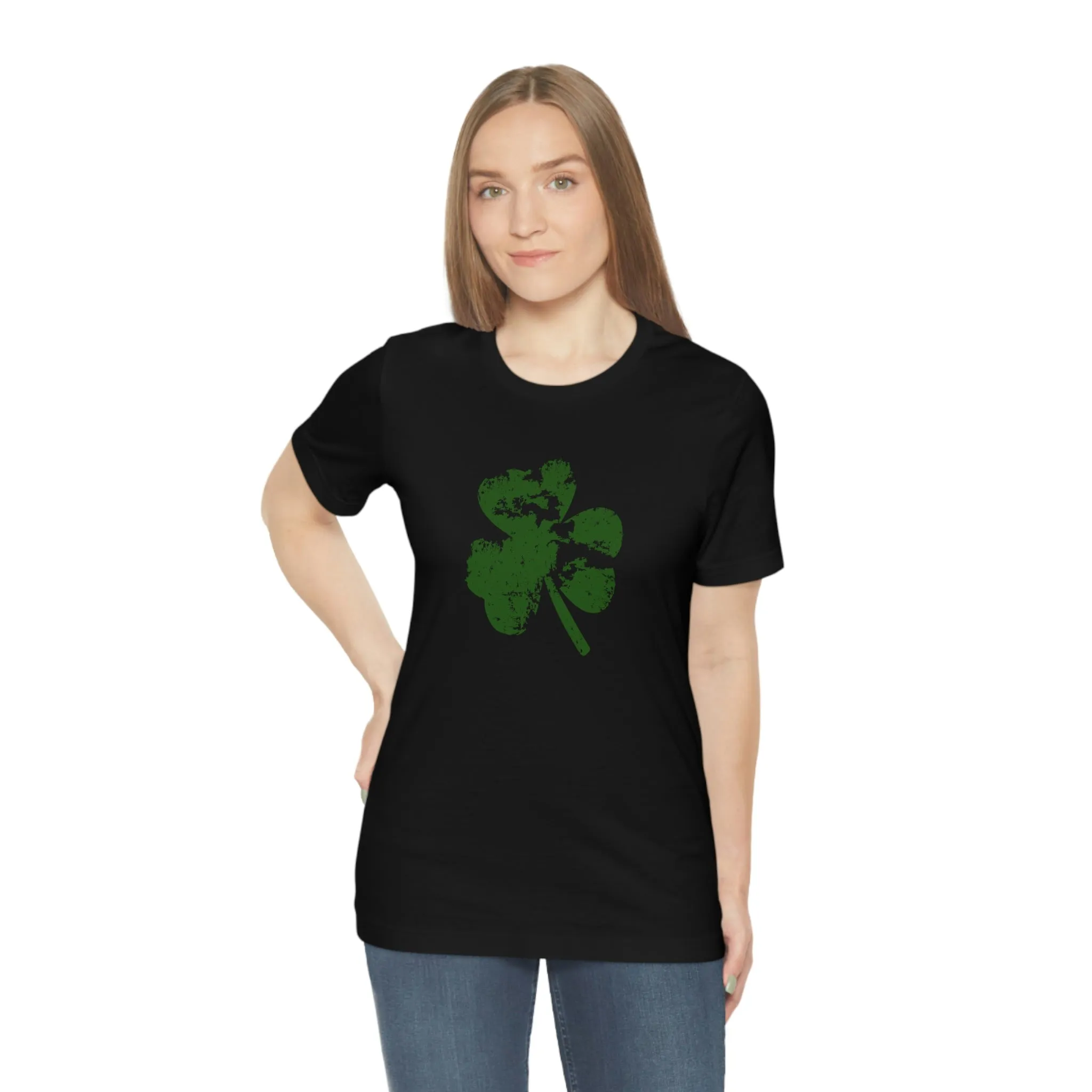 St. Patrick's Day Distressed Shamrock Bella Canvas 3001 Unisex Jersey Short Sleeve Tee