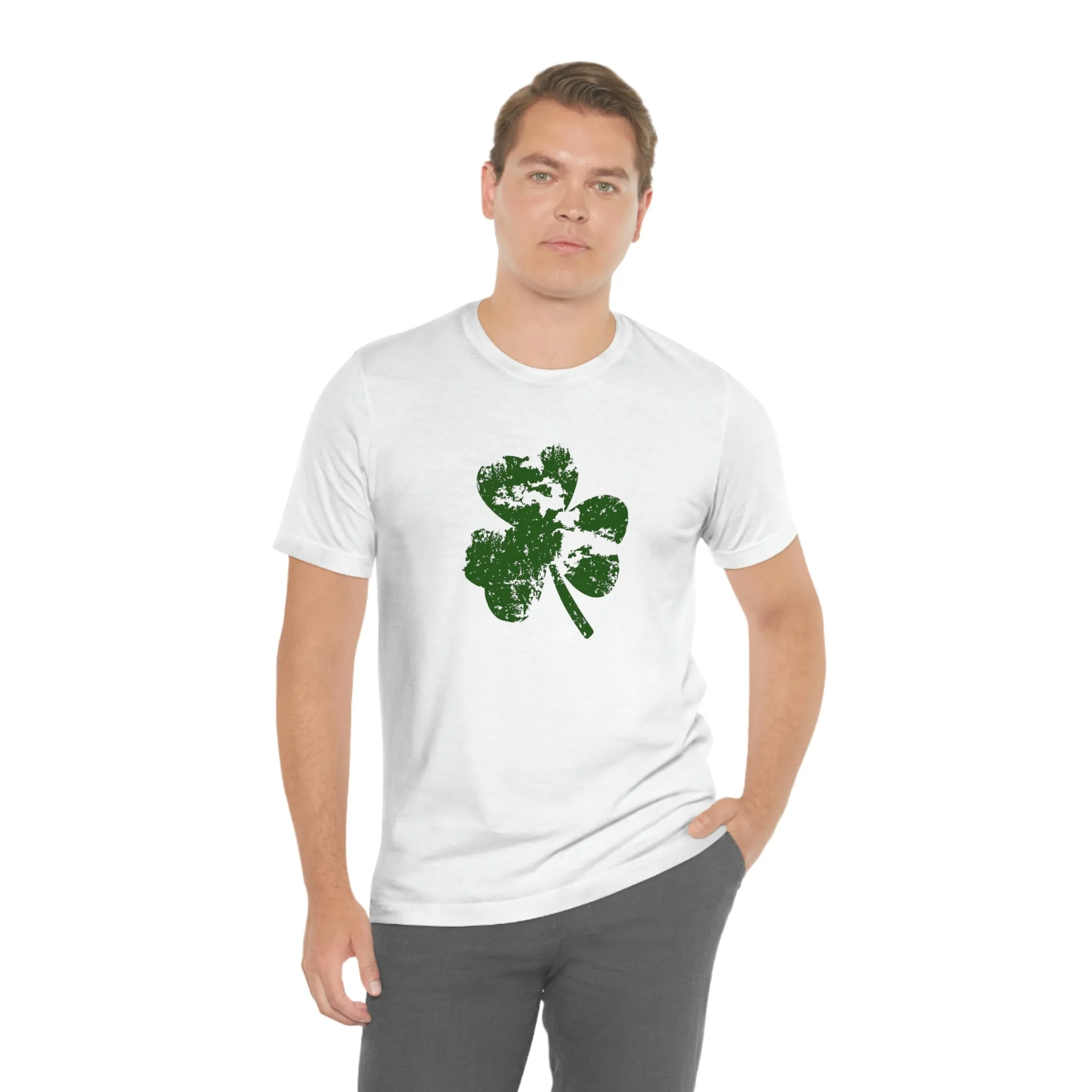 St. Patrick's Day Distressed Shamrock Bella Canvas 3001 Unisex Jersey Short Sleeve Tee