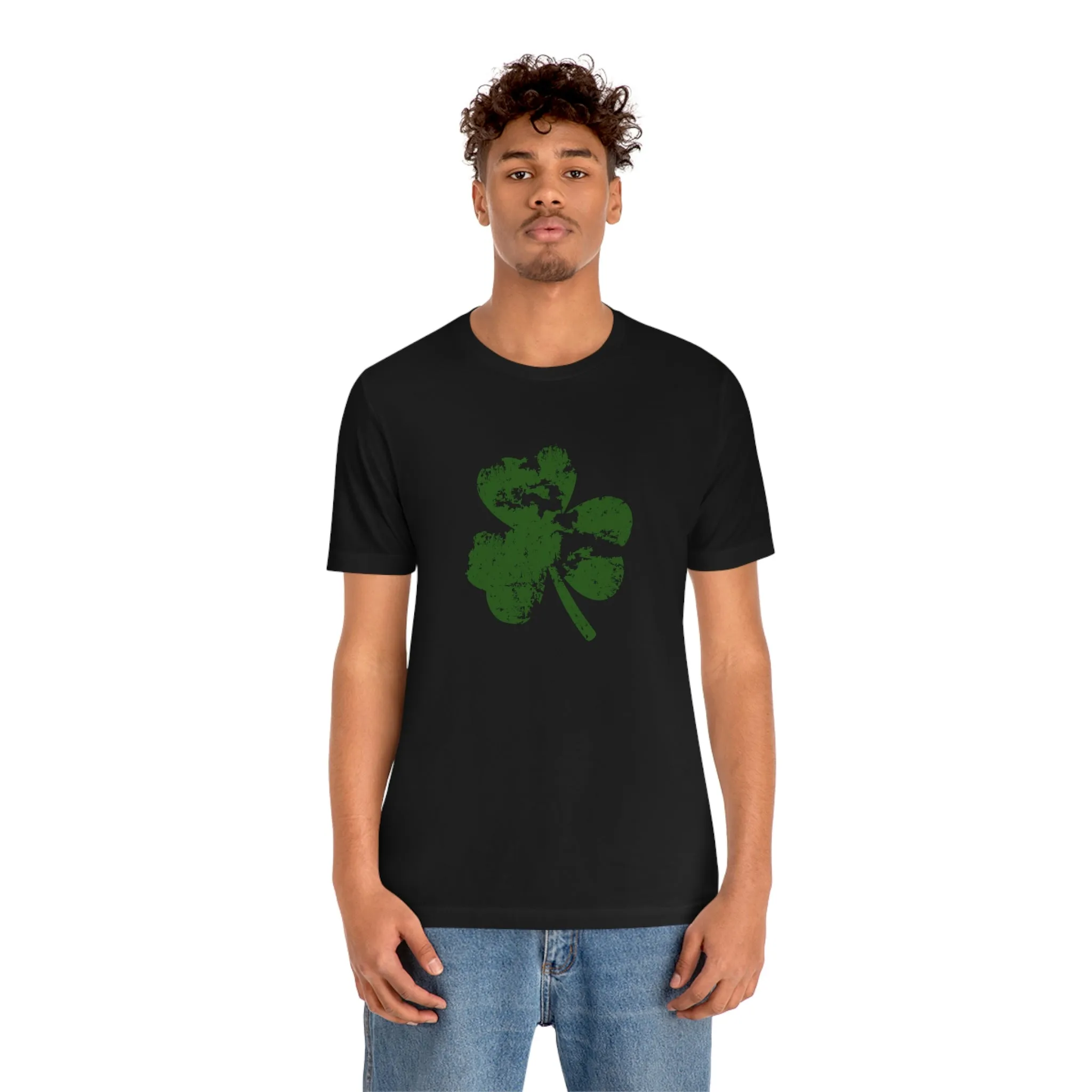 St. Patrick's Day Distressed Shamrock Bella Canvas 3001 Unisex Jersey Short Sleeve Tee