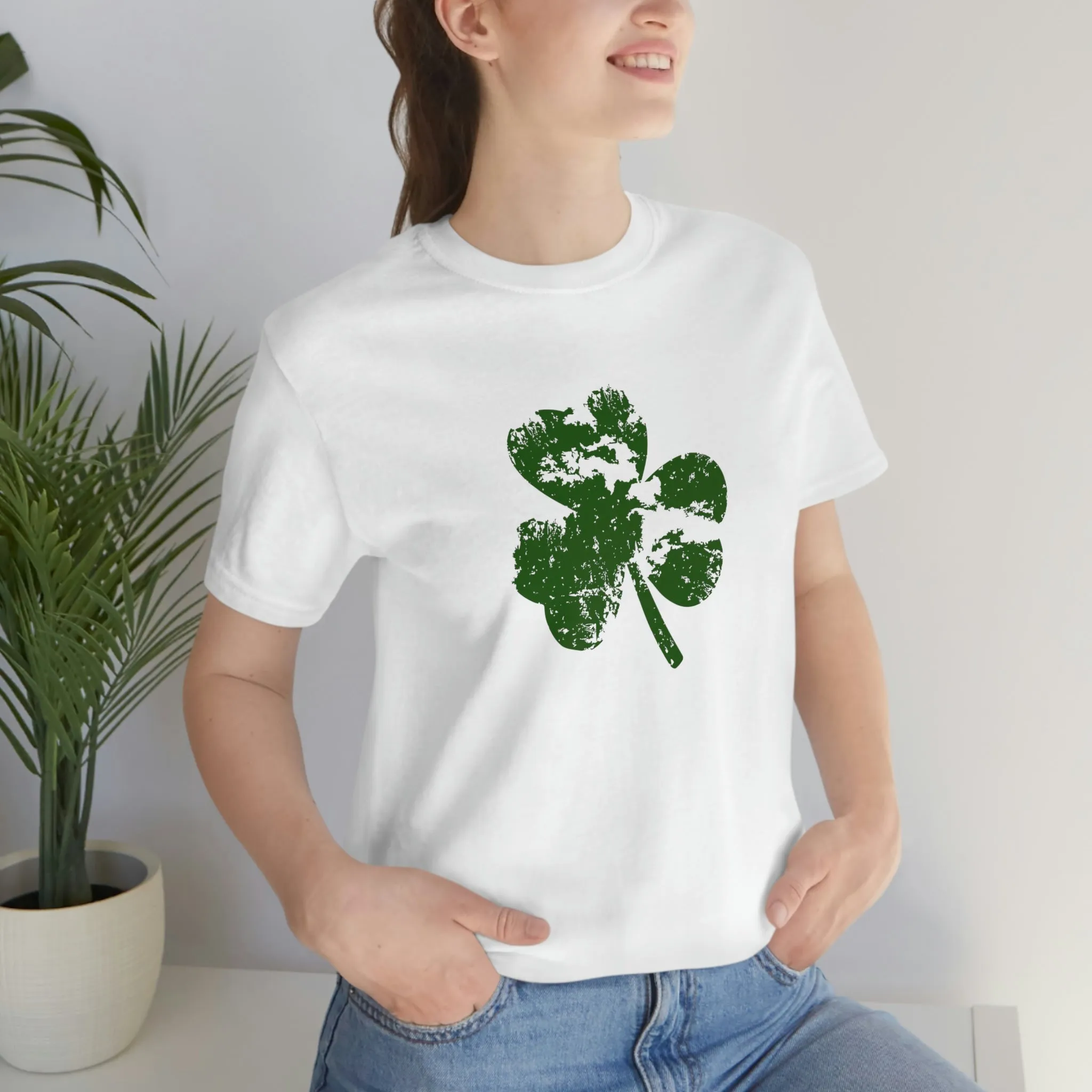 St. Patrick's Day Distressed Shamrock Bella Canvas 3001 Unisex Jersey Short Sleeve Tee