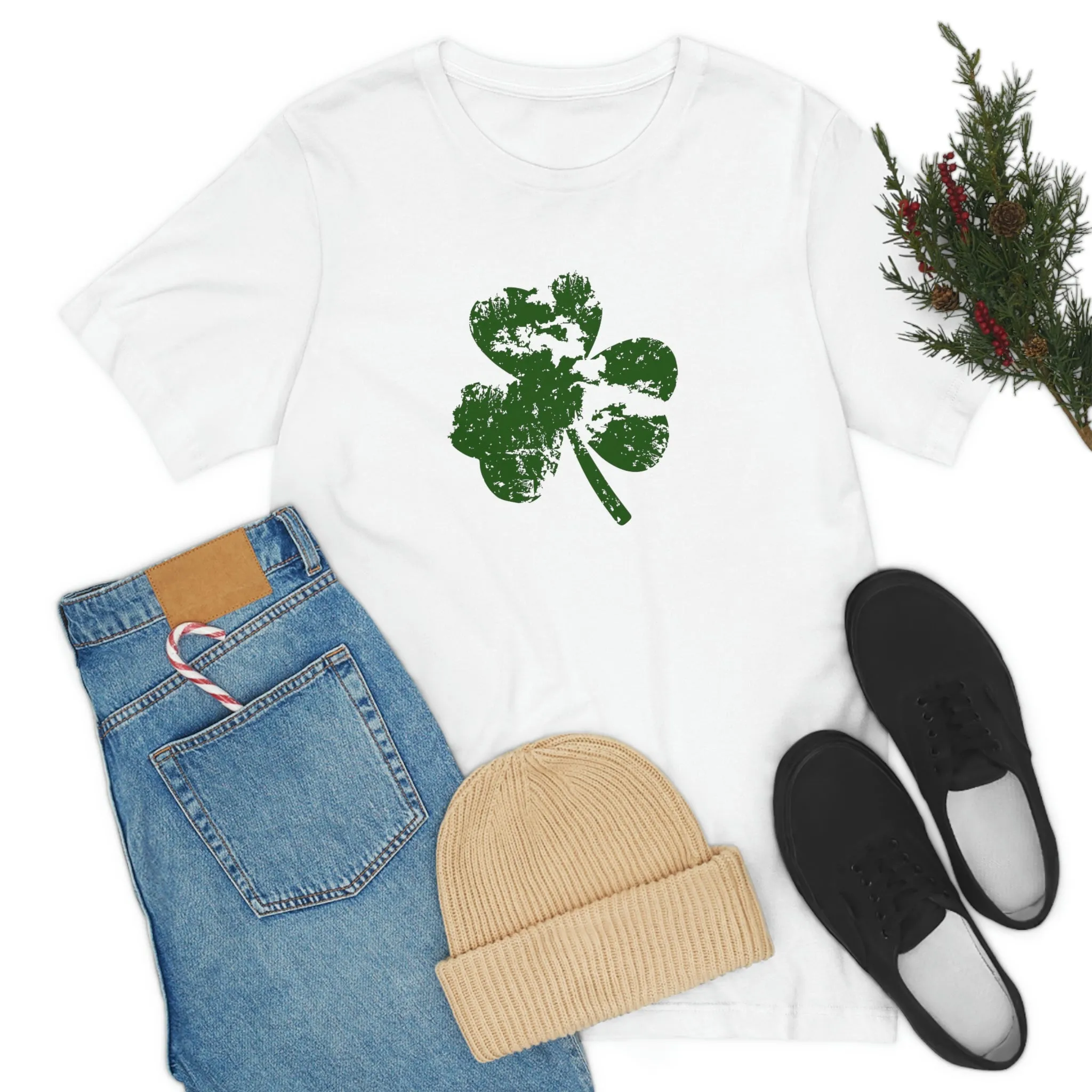 St. Patrick's Day Distressed Shamrock Bella Canvas 3001 Unisex Jersey Short Sleeve Tee