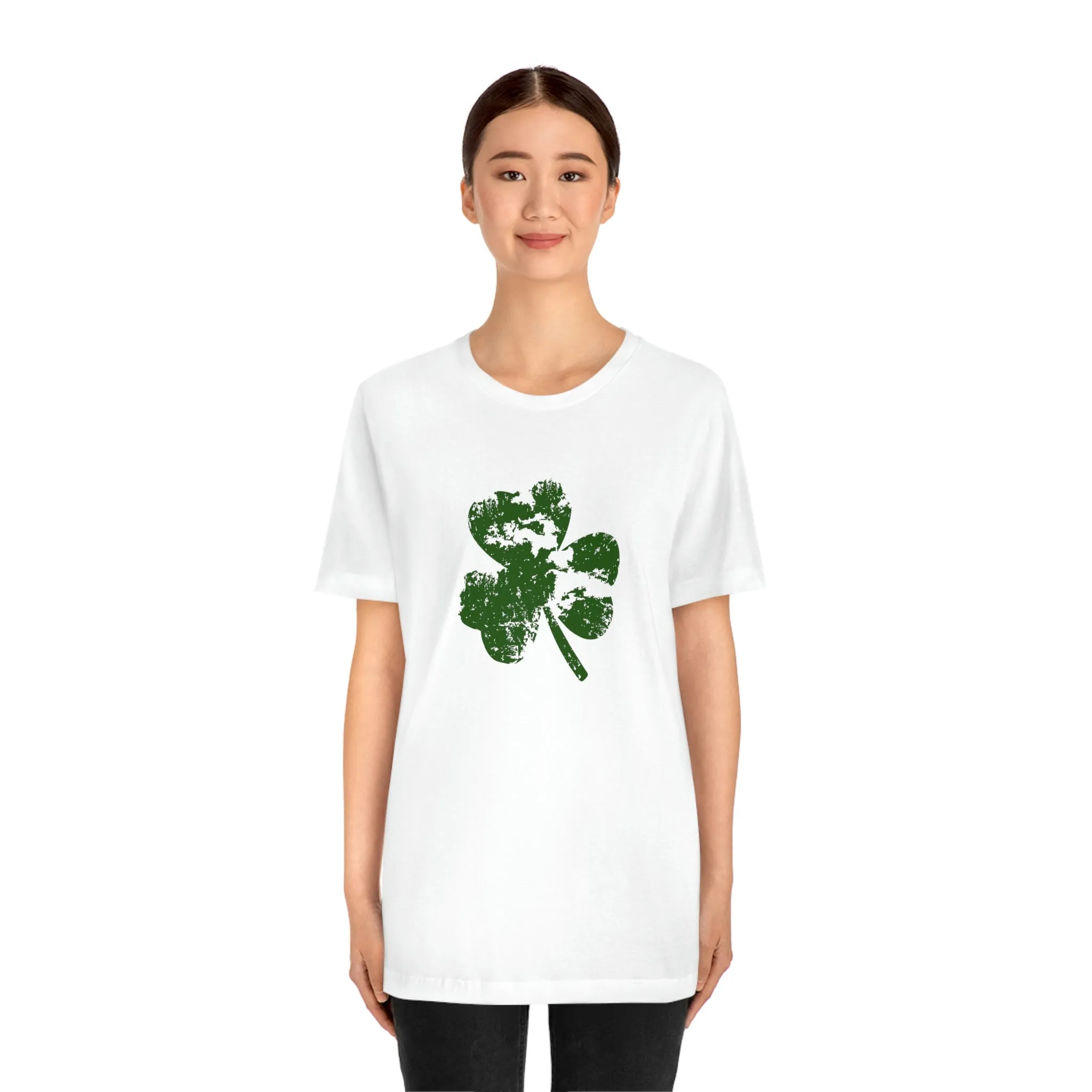 St. Patrick's Day Distressed Shamrock Bella Canvas 3001 Unisex Jersey Short Sleeve Tee