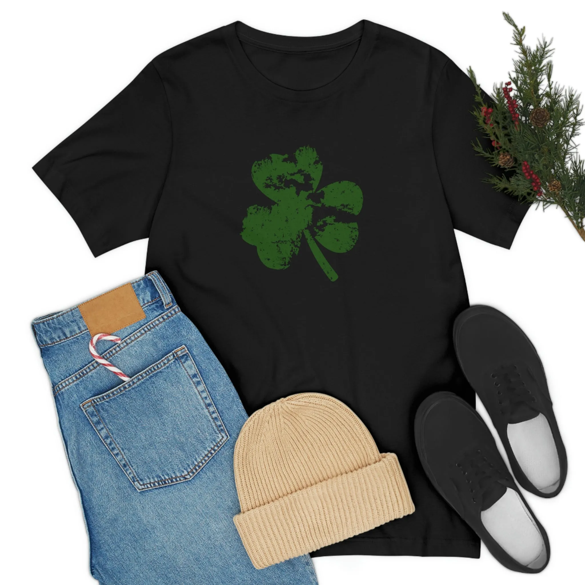 St. Patrick's Day Distressed Shamrock Bella Canvas 3001 Unisex Jersey Short Sleeve Tee