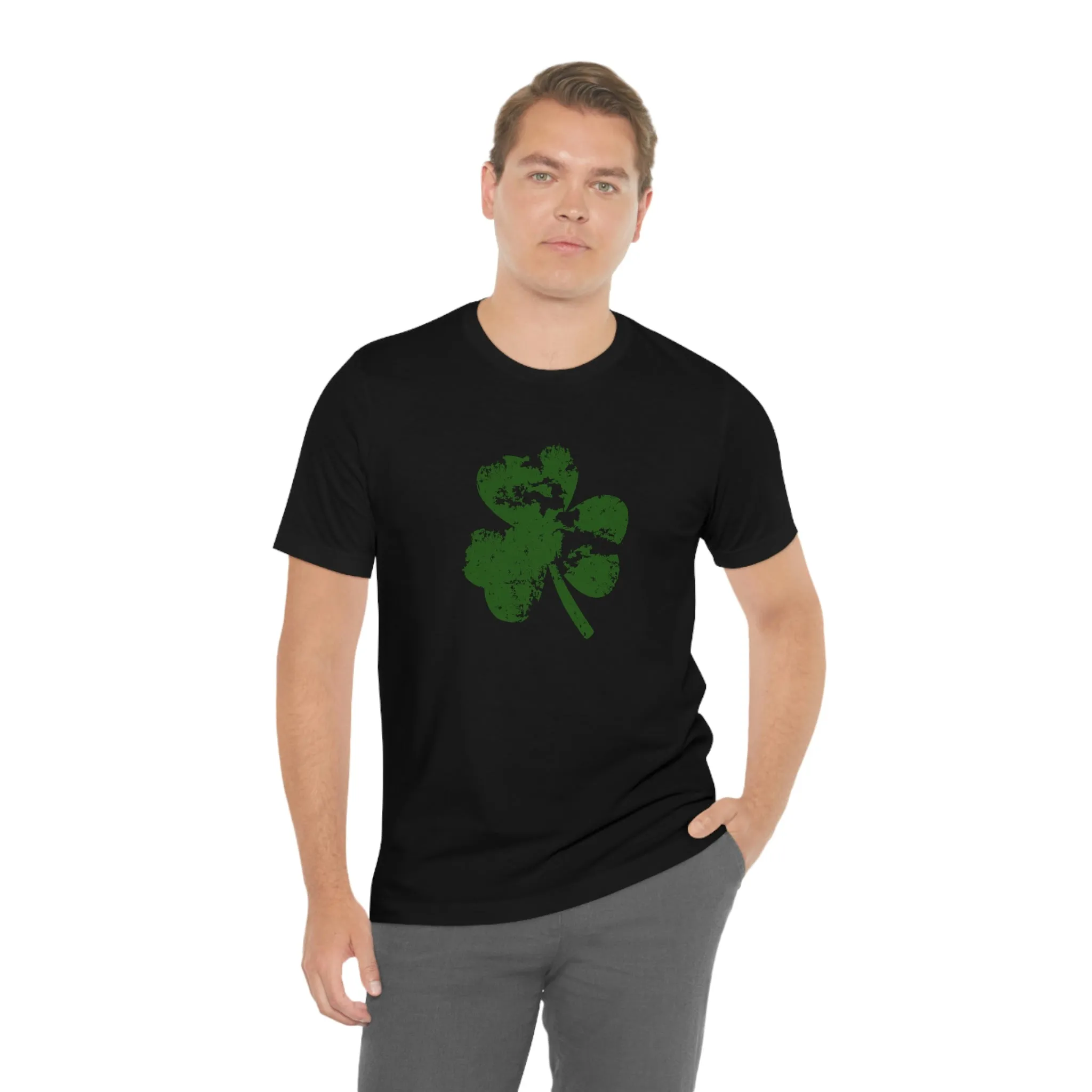 St. Patrick's Day Distressed Shamrock Bella Canvas 3001 Unisex Jersey Short Sleeve Tee