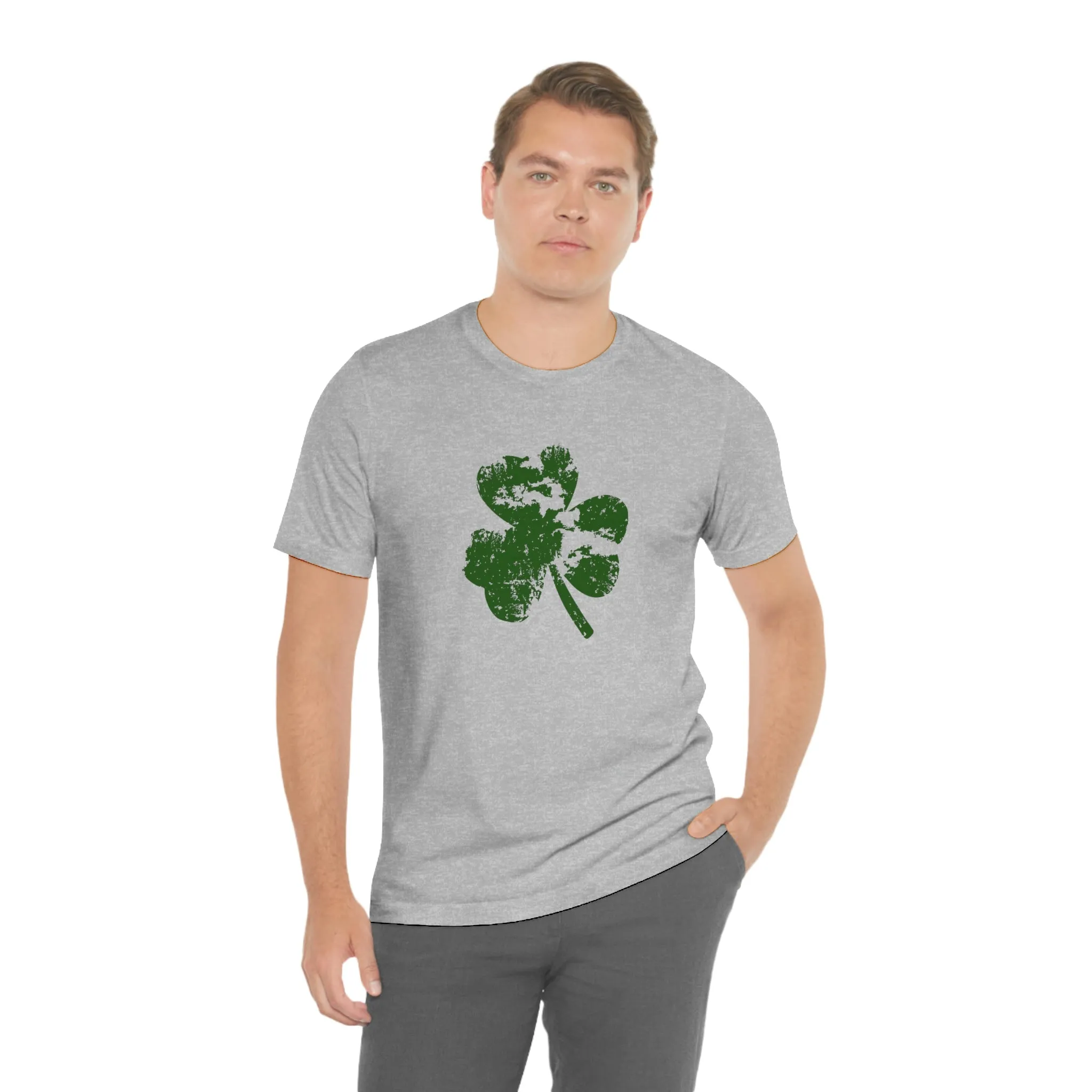 St. Patrick's Day Distressed Shamrock Bella Canvas 3001 Unisex Jersey Short Sleeve Tee