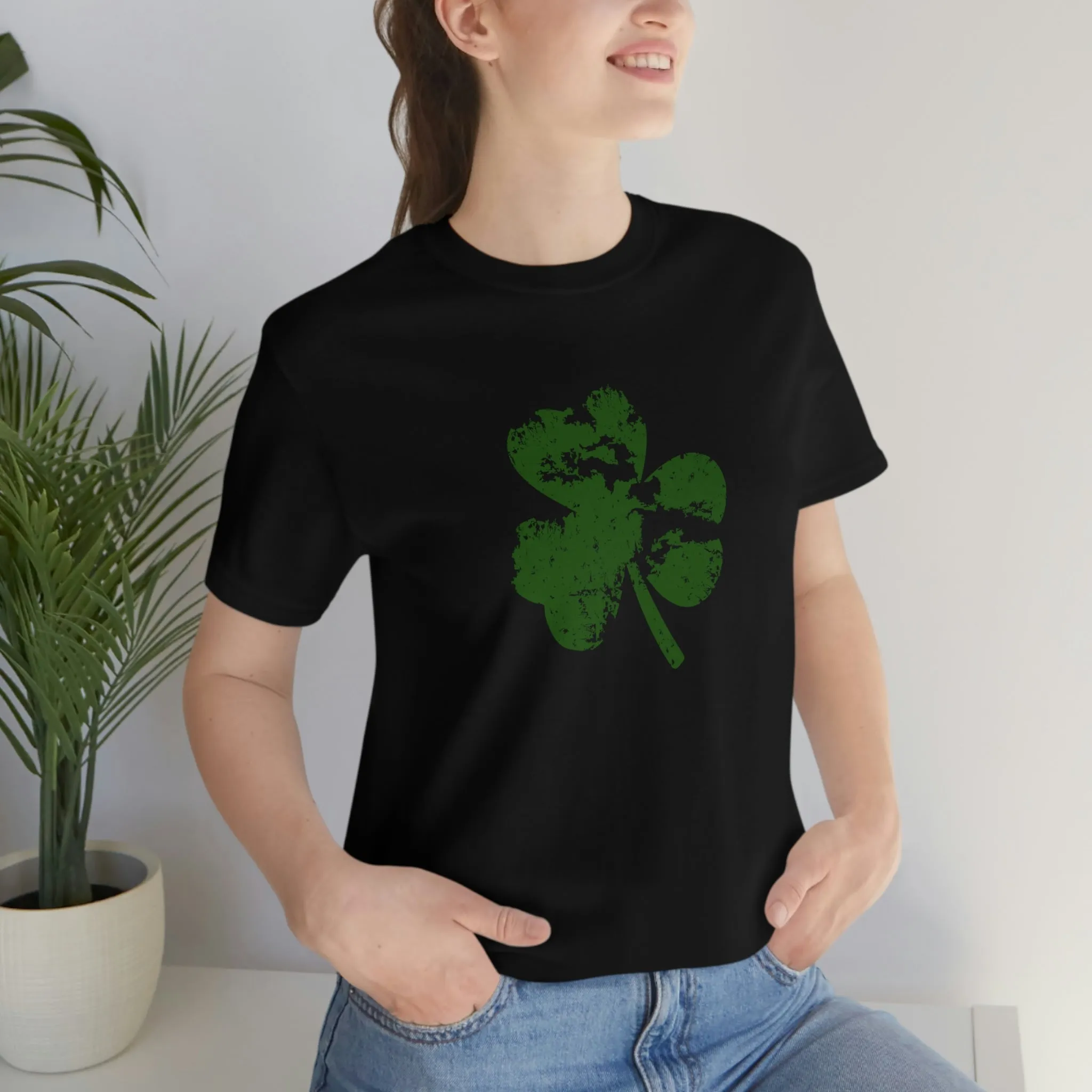 St. Patrick's Day Distressed Shamrock Bella Canvas 3001 Unisex Jersey Short Sleeve Tee