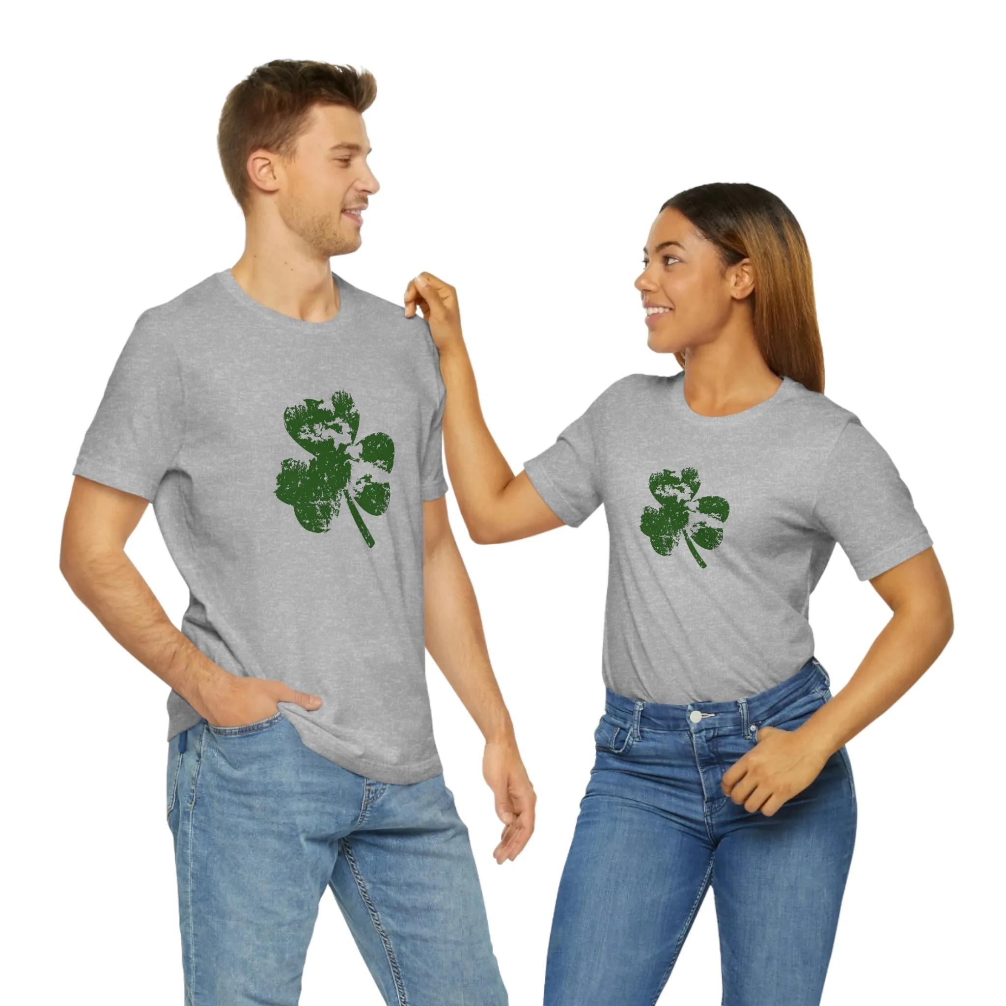 St. Patrick's Day Distressed Shamrock Bella Canvas 3001 Unisex Jersey Short Sleeve Tee