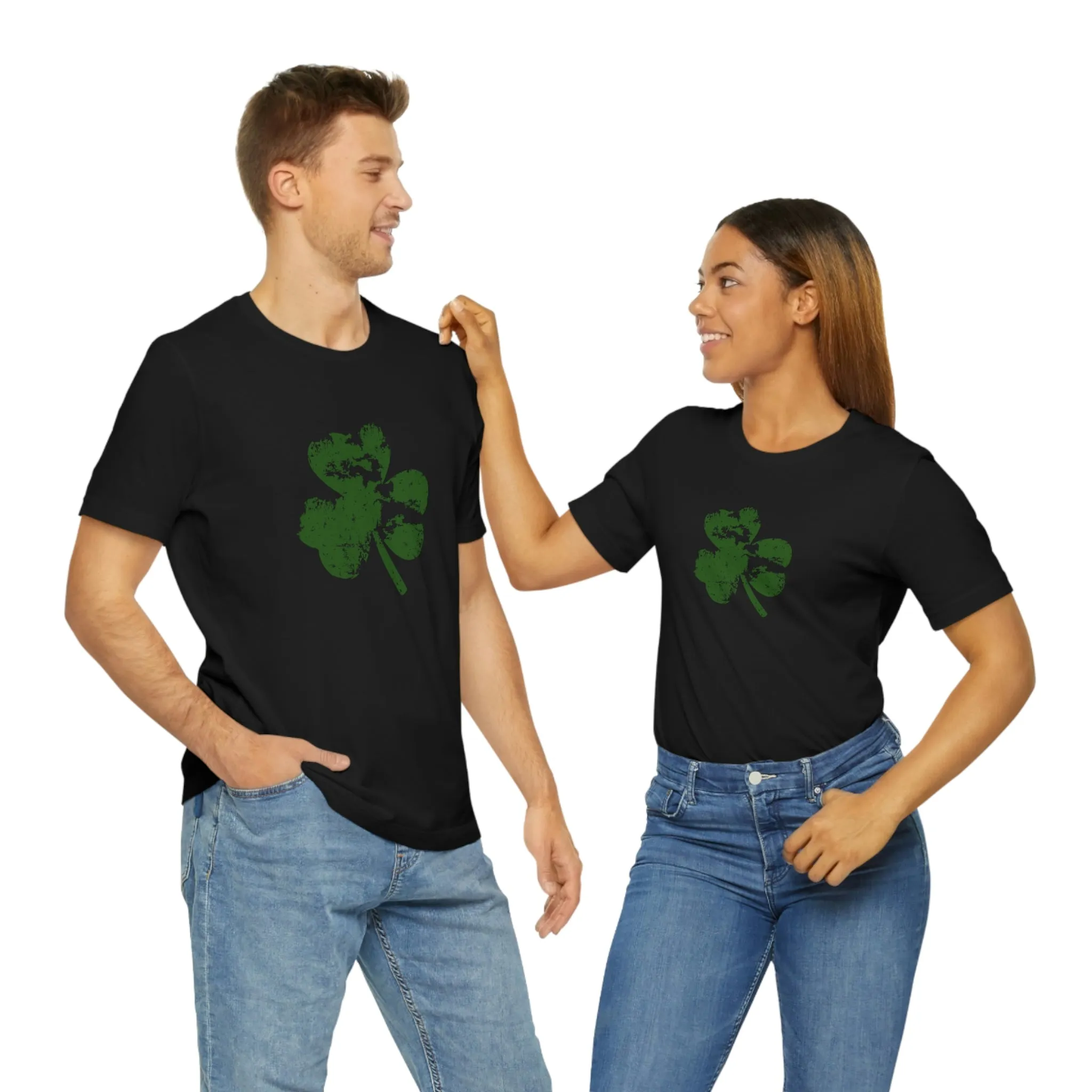 St. Patrick's Day Distressed Shamrock Bella Canvas 3001 Unisex Jersey Short Sleeve Tee