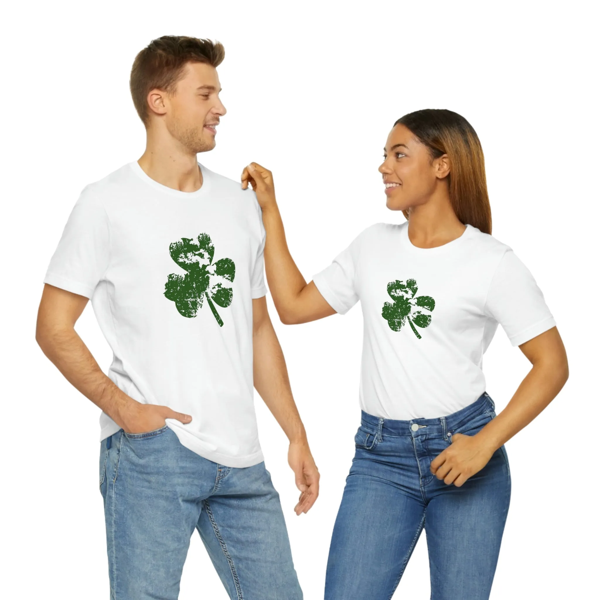 St. Patrick's Day Distressed Shamrock Bella Canvas 3001 Unisex Jersey Short Sleeve Tee