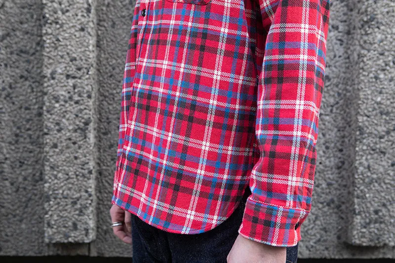 Sugar Cane L/S Twill Check Flannel Shirt - Red