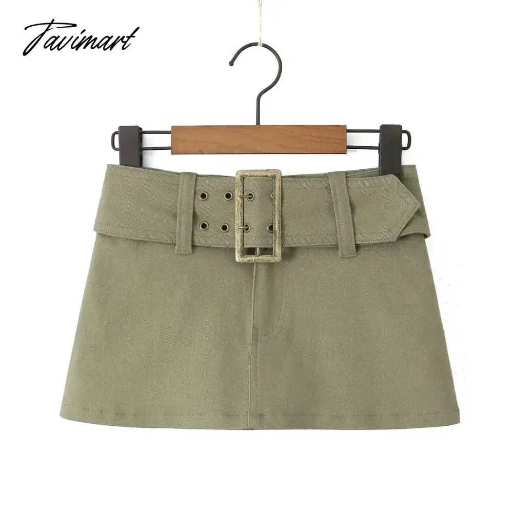 TAVIMART Y2k fashion mini skirts for women streetwear vintage black cargo skirts womens Summer clothes cargo skirts with belt khaki