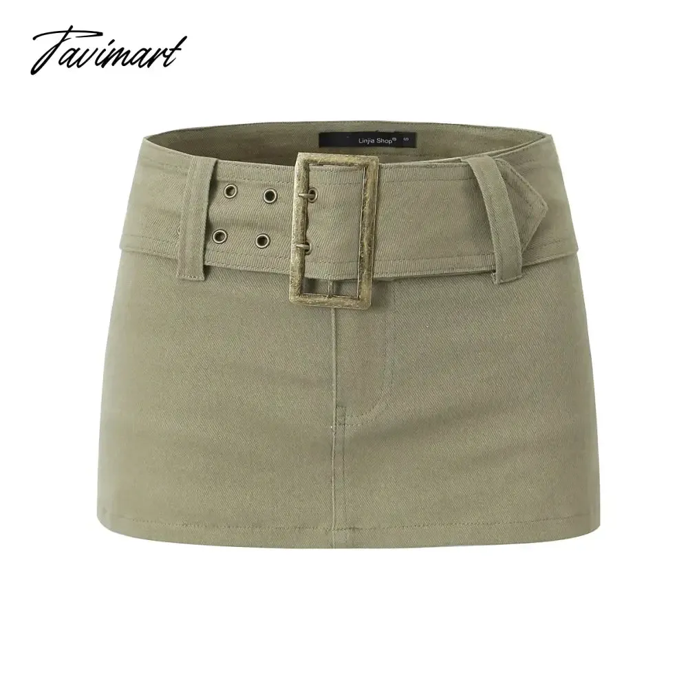 TAVIMART Y2k fashion mini skirts for women streetwear vintage black cargo skirts womens Summer clothes cargo skirts with belt khaki