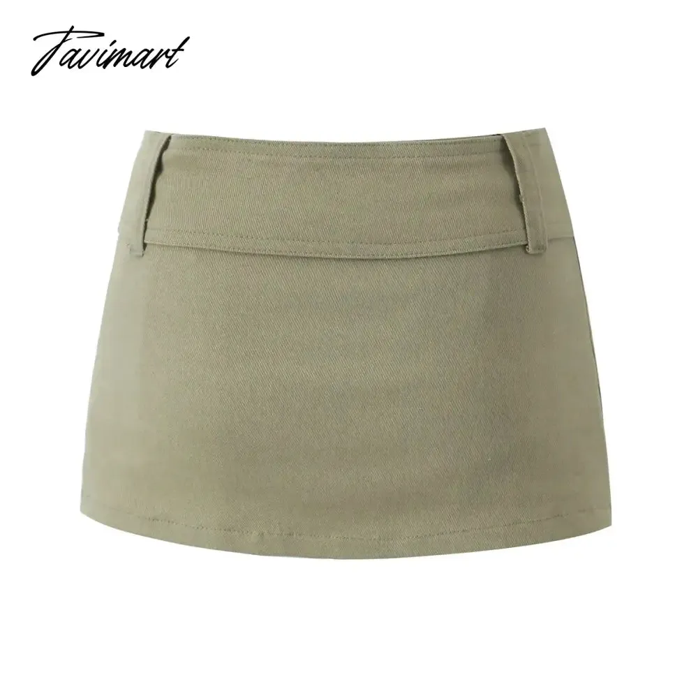 TAVIMART Y2k fashion mini skirts for women streetwear vintage black cargo skirts womens Summer clothes cargo skirts with belt khaki