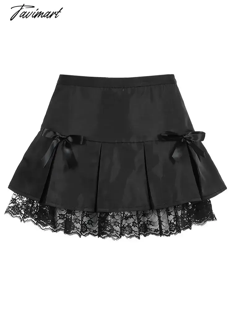 Tavimart Y2K High Street Mini Skirts Black Acubi Fashion Women Skirts Glitters Lace Mini Dress Rave Outfits Harajuku Skirt