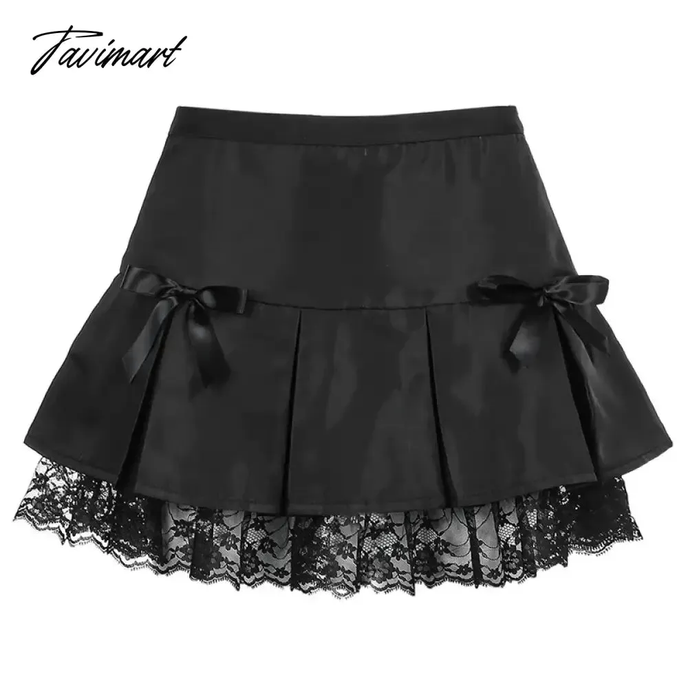 Tavimart Y2K High Street Mini Skirts Black Acubi Fashion Women Skirts Glitters Lace Mini Dress Rave Outfits Harajuku Skirt