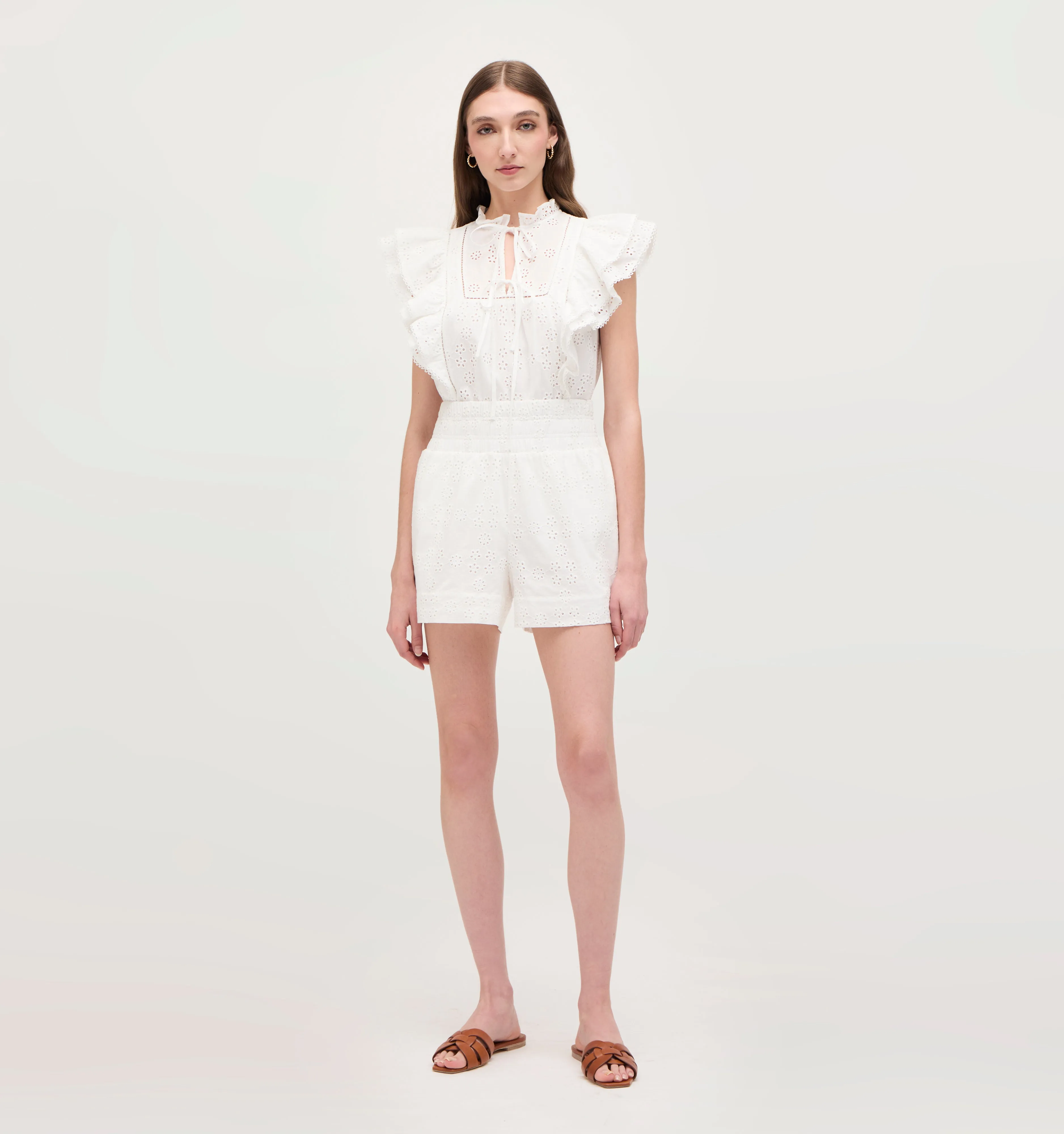 The Eyelet Livie Nap Shorts - White Eyelet