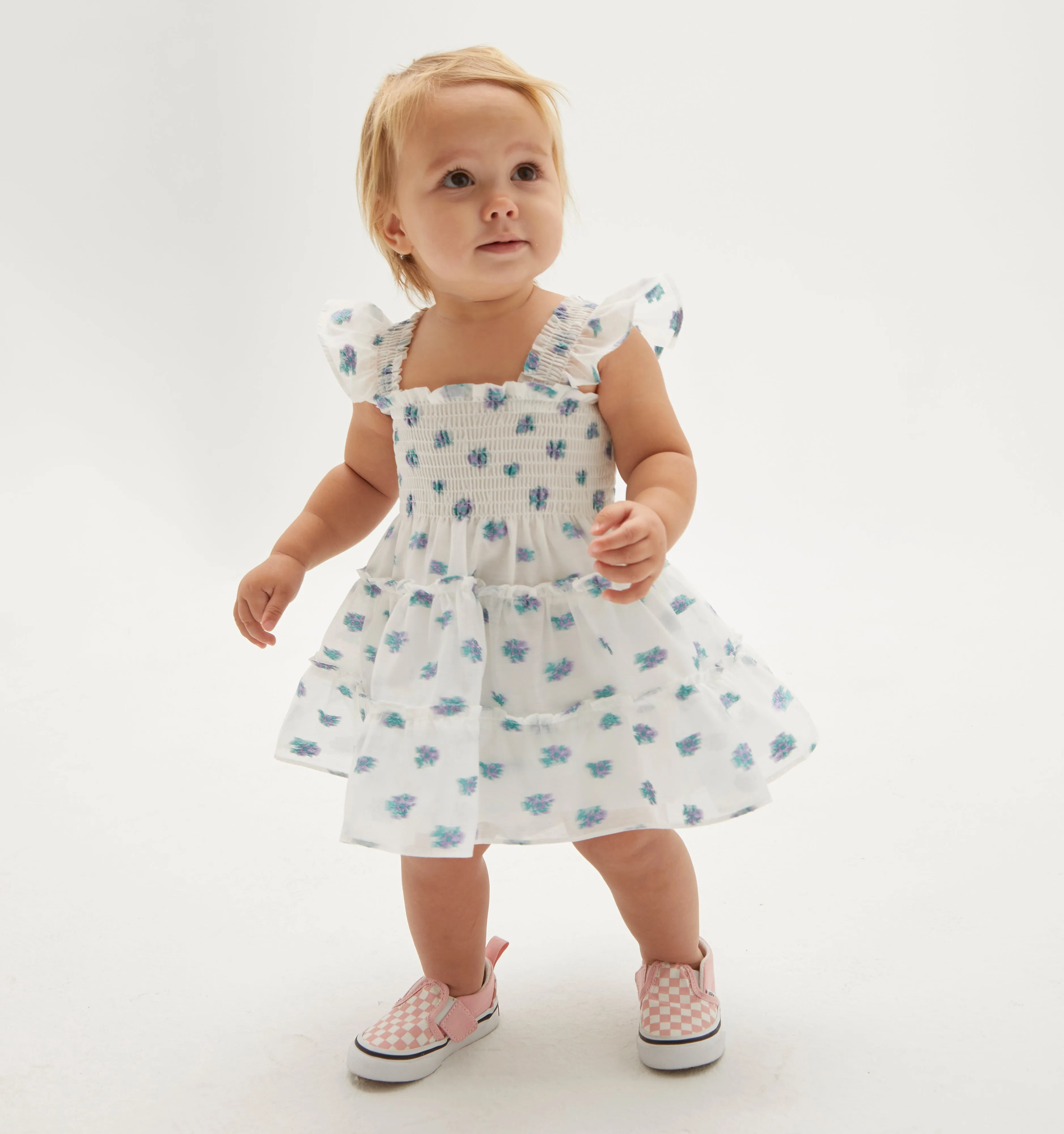 The Organza Baby Ellie Nap Dress - Spearmint/Lilac Floral Jacquard