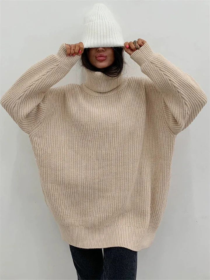 Thick Casual Turtleneck Solid Color Knitted Sweater