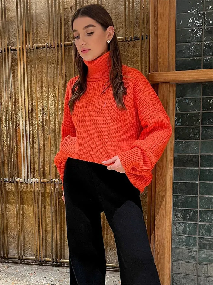 Thick Casual Turtleneck Solid Color Knitted Sweater