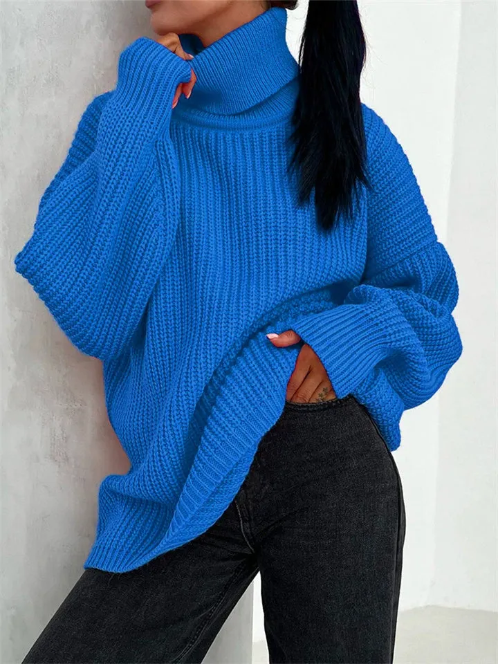 Thick Casual Turtleneck Solid Color Knitted Sweater