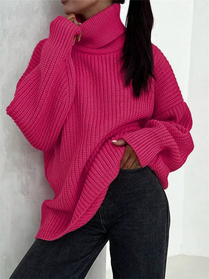 Thick Casual Turtleneck Solid Color Knitted Sweater