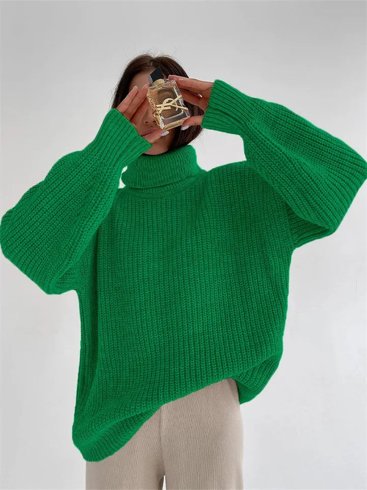 Thick Casual Turtleneck Solid Color Knitted Sweater