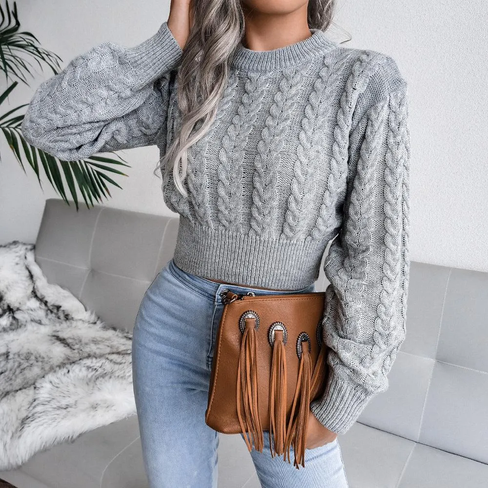 Twist waist knitted sweater with cropped navel