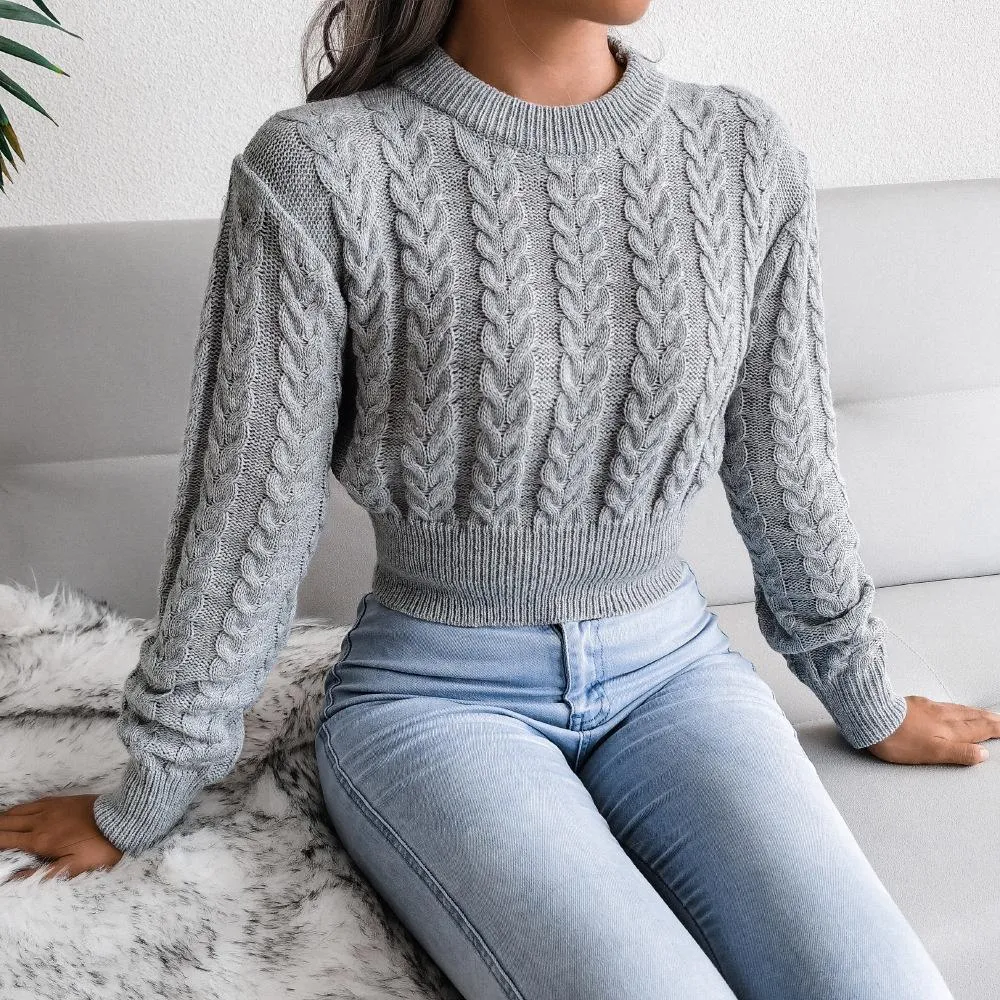 Twist waist knitted sweater with cropped navel