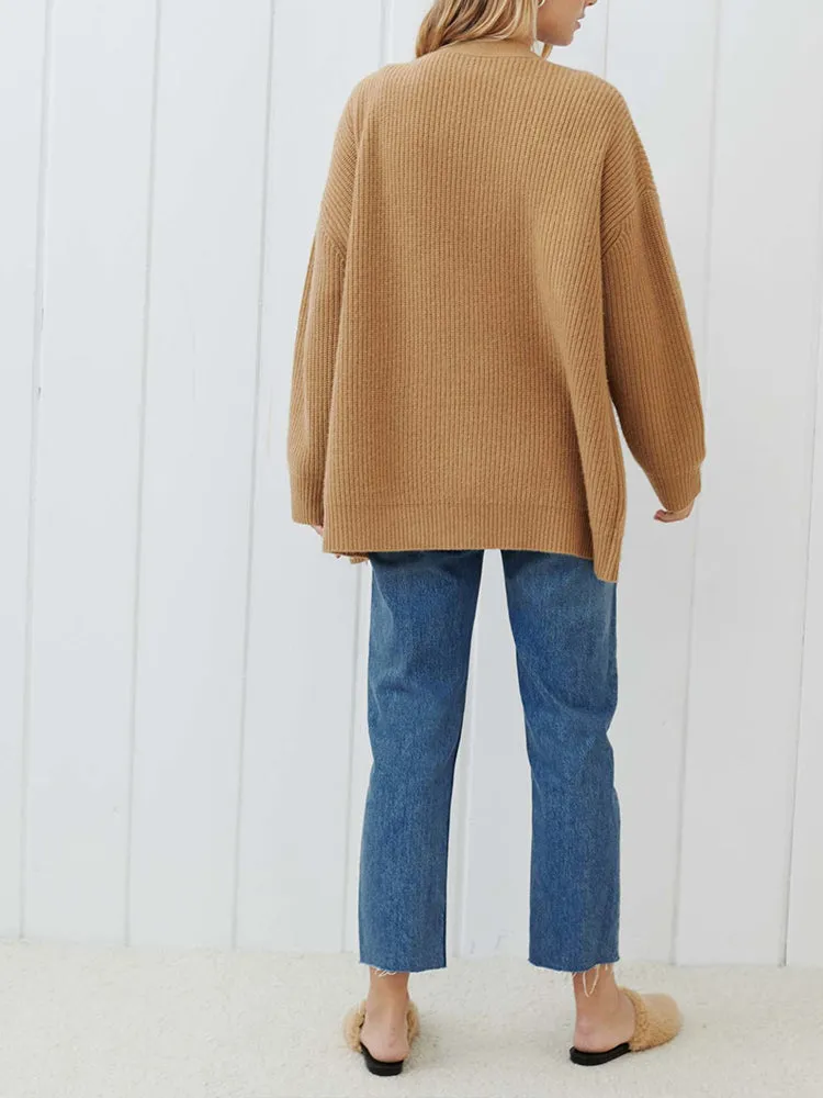 V-neck knitted cardigan loose sweater overcoats