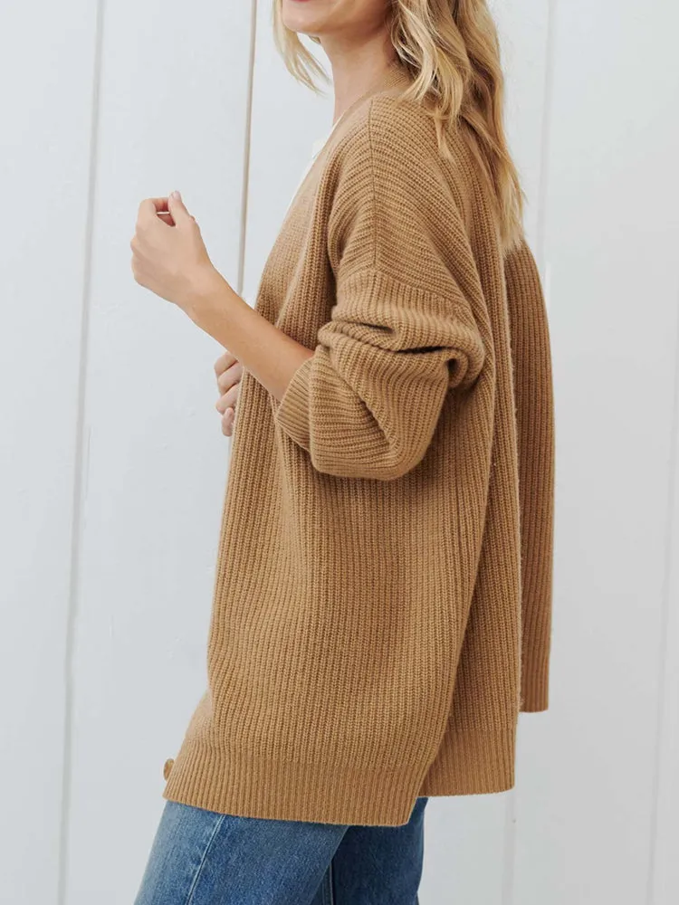 V-neck knitted cardigan loose sweater overcoats