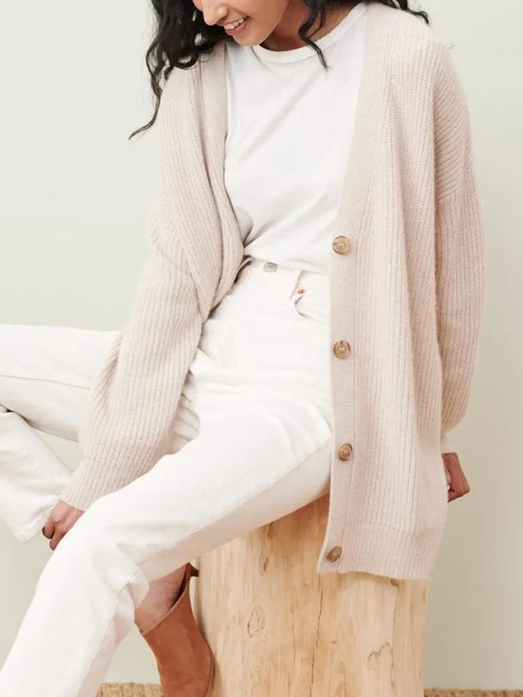 V-neck knitted cardigan loose sweater overcoats