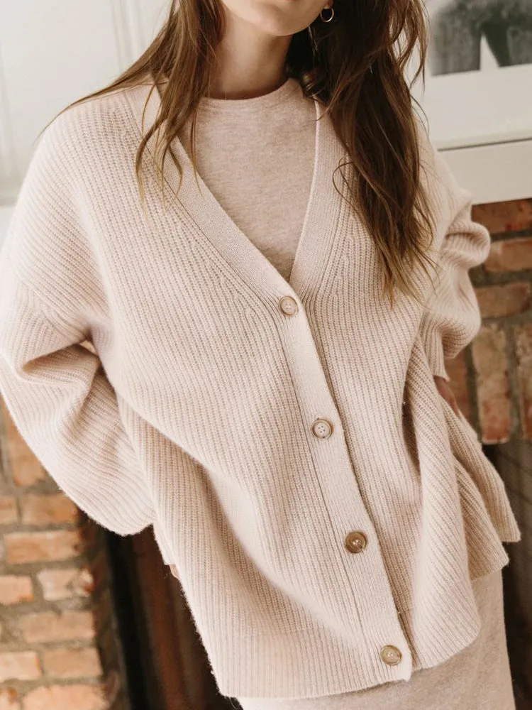 V-neck knitted cardigan loose sweater overcoats