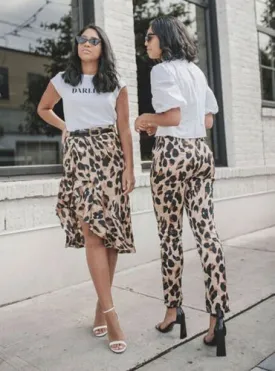 VenusFox High Waisted Asymmetric Stretch Leopard Skirt