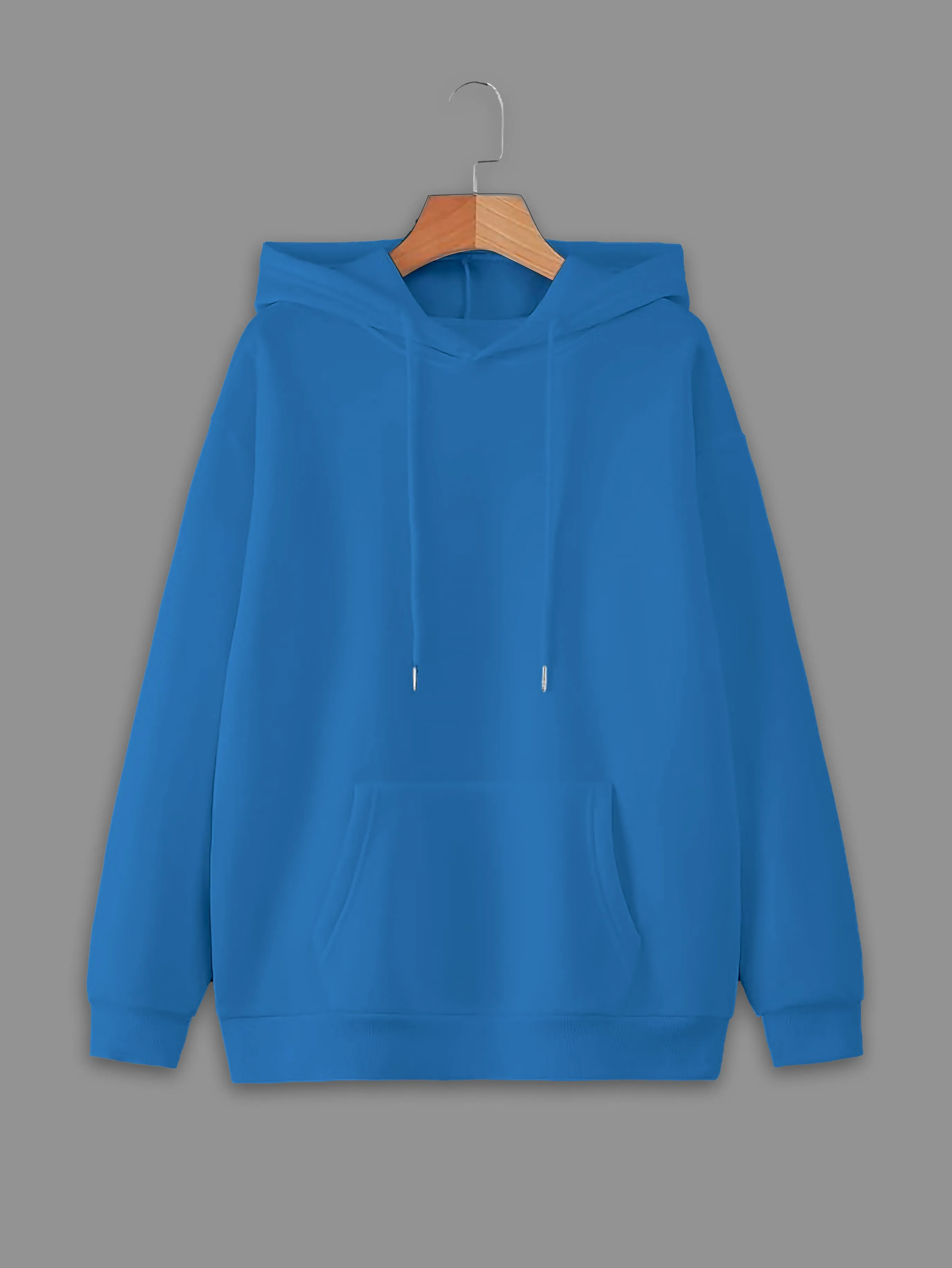 Vimal Jonney Blue Solid Hooded Cotton Fleece Sweatshirt for Women