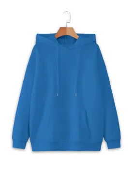 Vimal Jonney Blue Solid Hooded Cotton Fleece Sweatshirt for Women