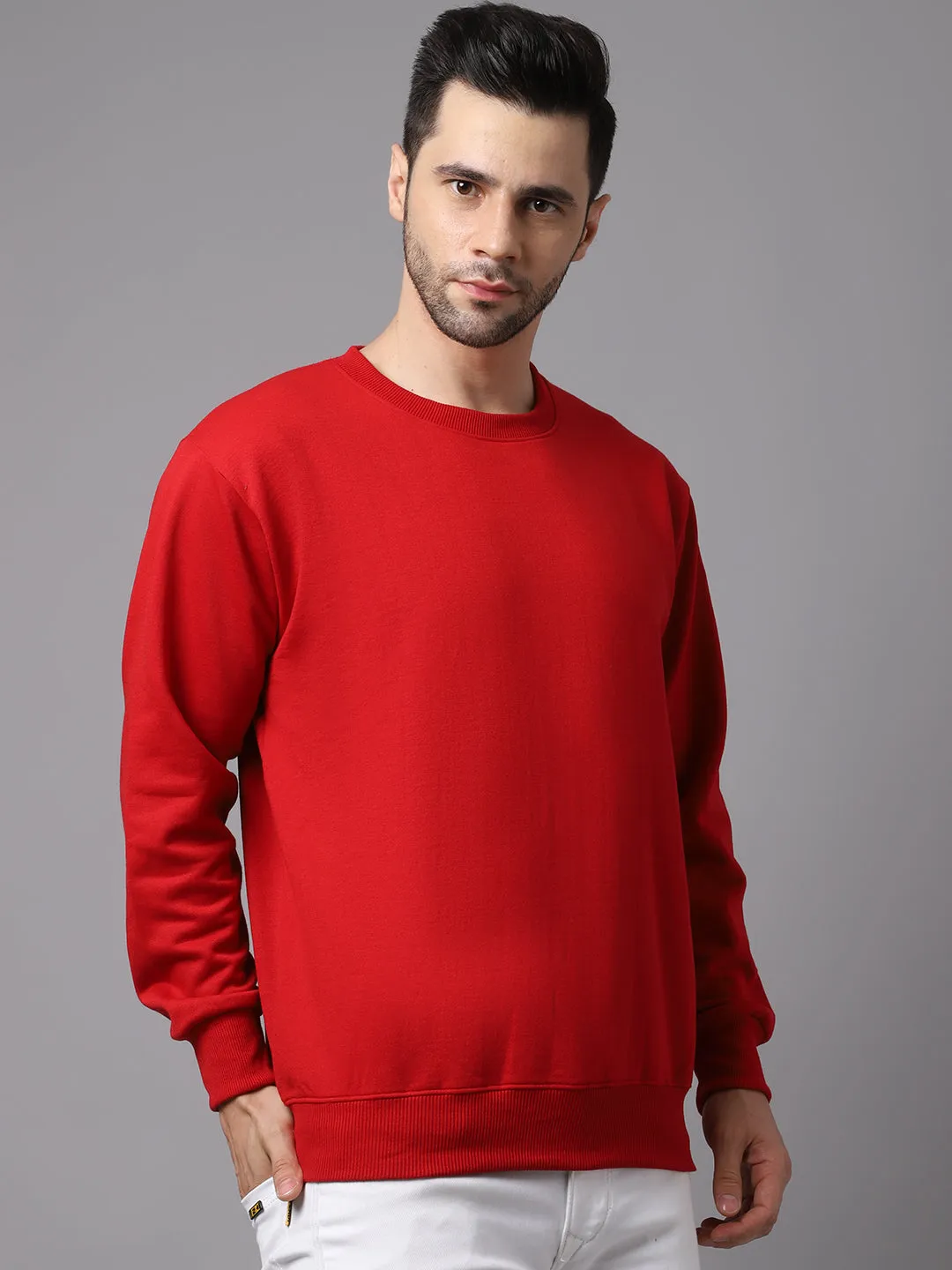 Vimal Jonney Fleece Round Neck Maroon Sweatshirt for Men