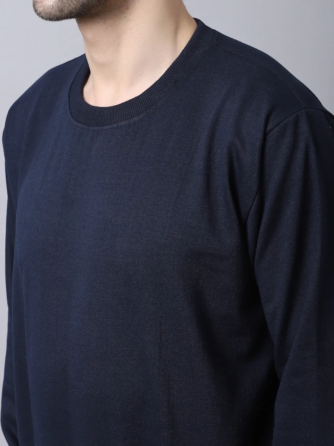 Vimal Jonney Fleece Round Neck Navy Blue Sweatshirt for Men