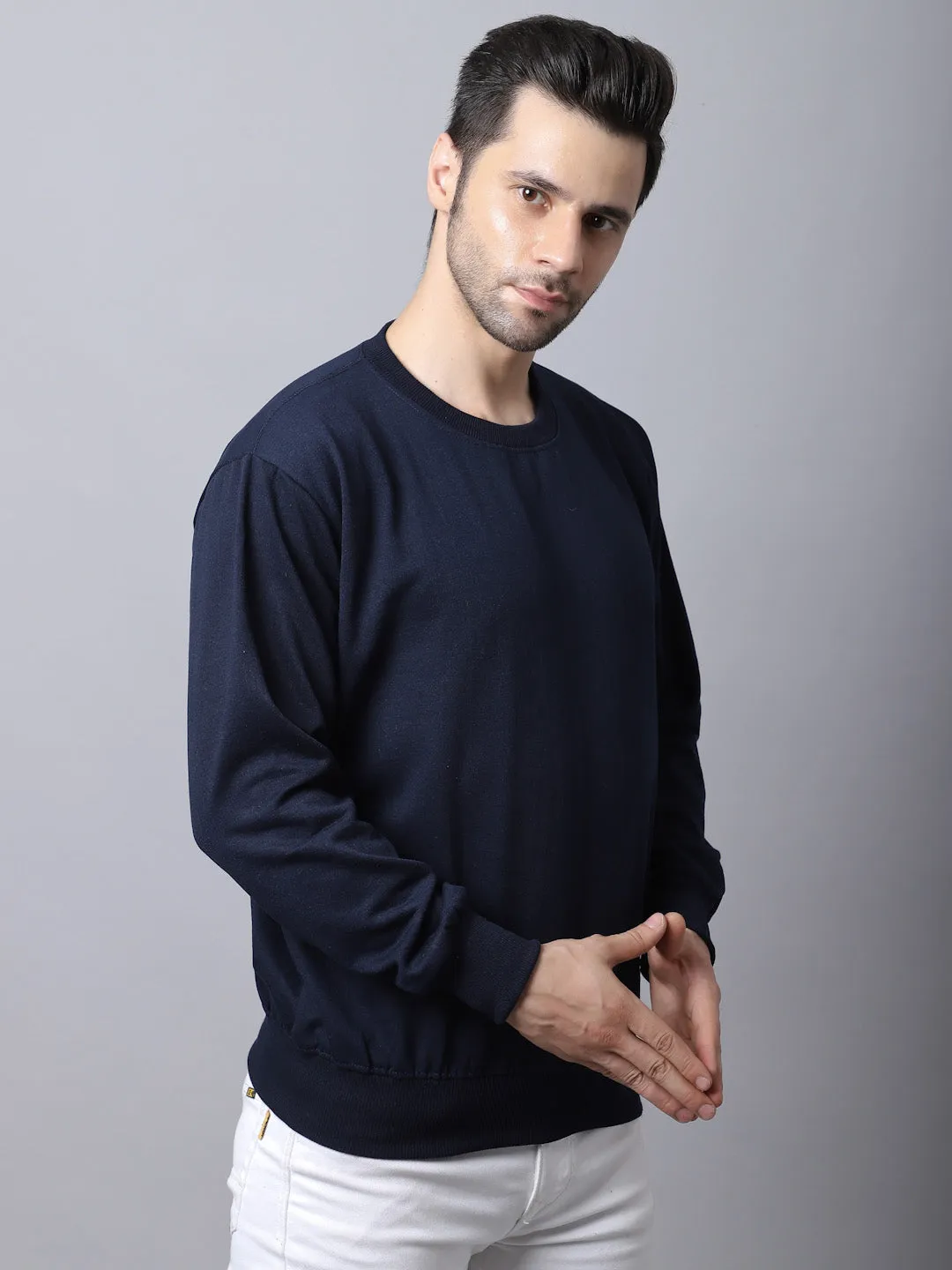 Vimal Jonney Fleece Round Neck Navy Blue Sweatshirt for Men