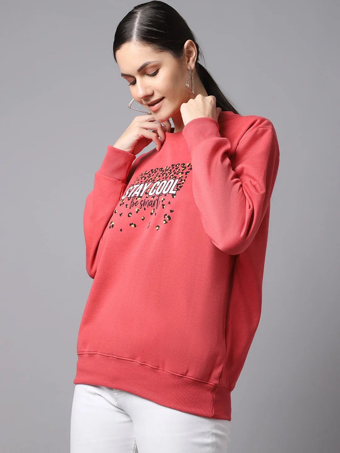 Vimal Jonney Fleece Round Neck Printed Sweatshirt For Women