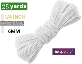 Wefab Elastic Spool 700 GSM 25 Yards Long White Heavy Stretch High Elasticity Woven Elastic Bands for Sewing