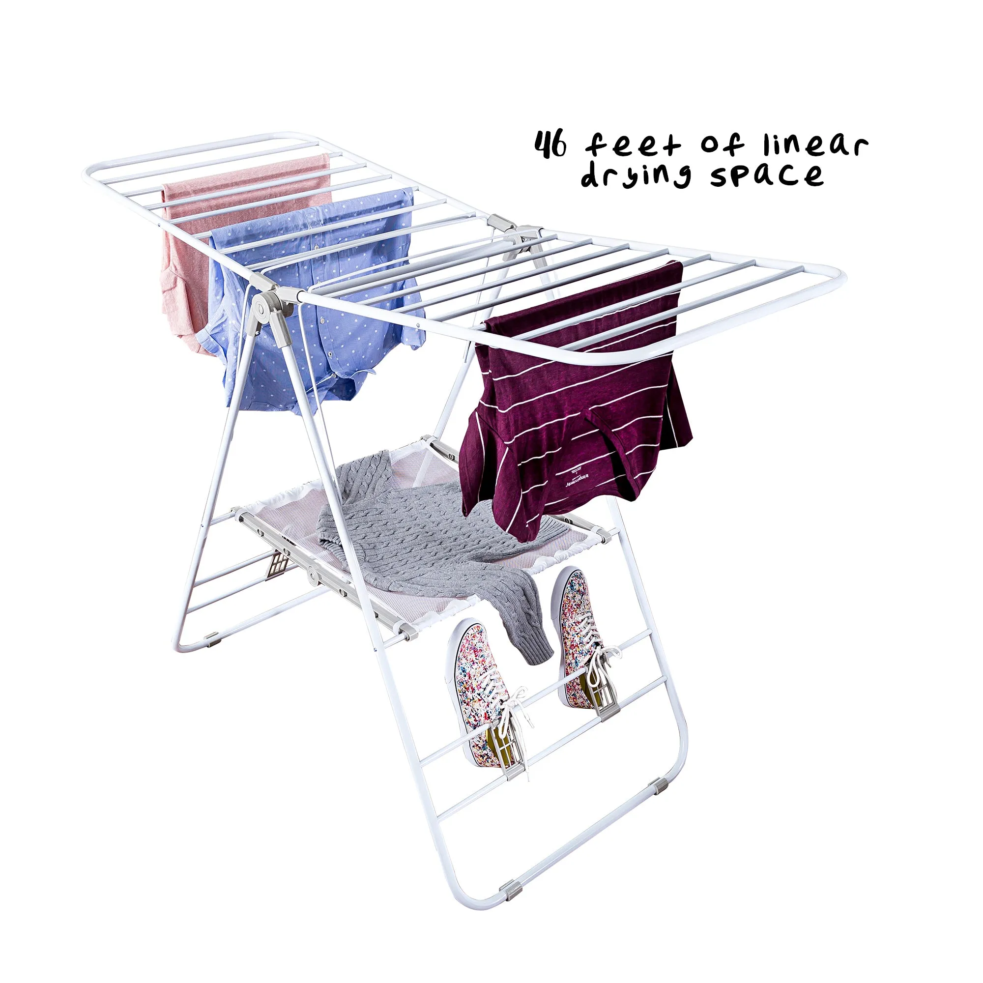 White Heavy-Duty Folding Gullwing Laundry Drying Rack