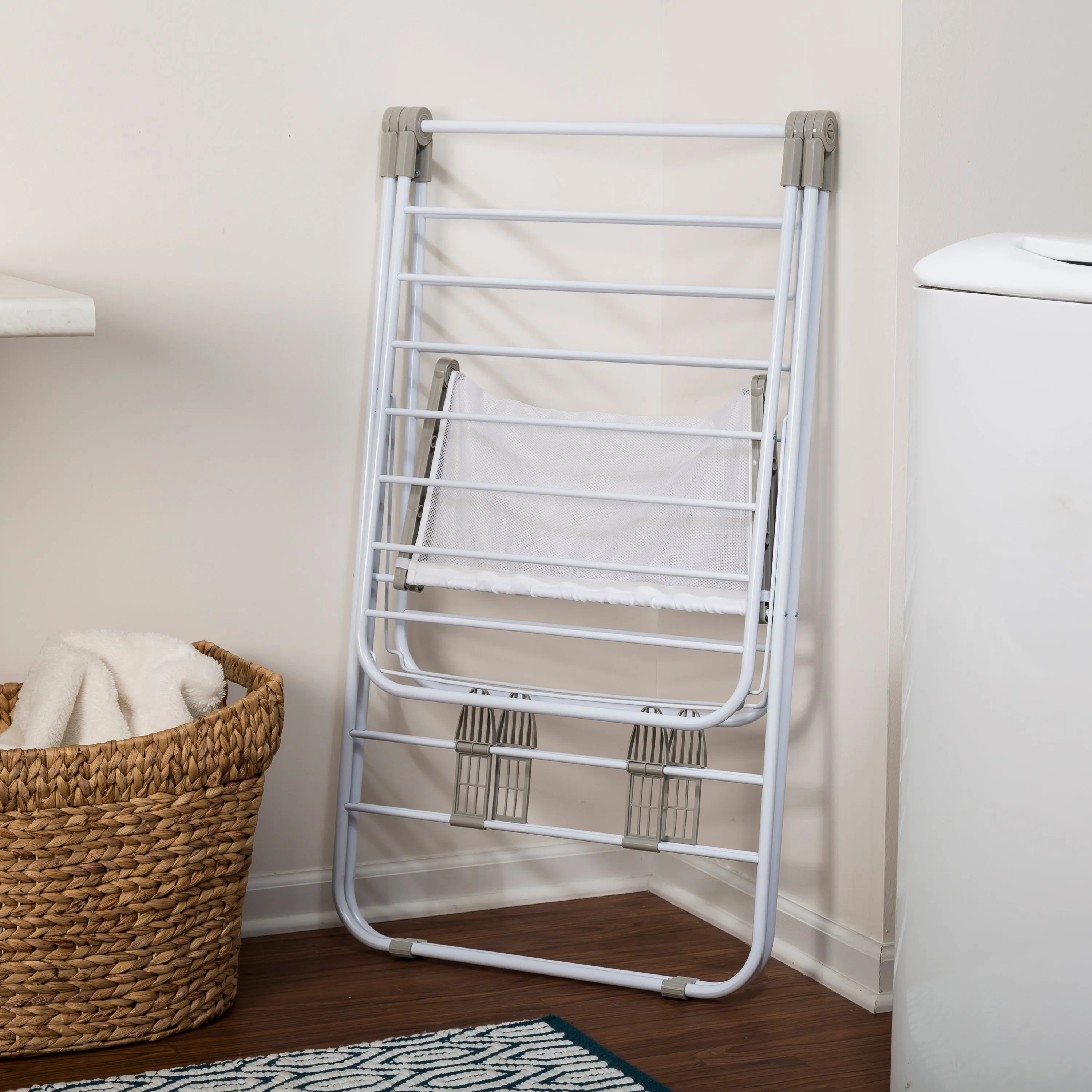 White Heavy-Duty Folding Gullwing Laundry Drying Rack