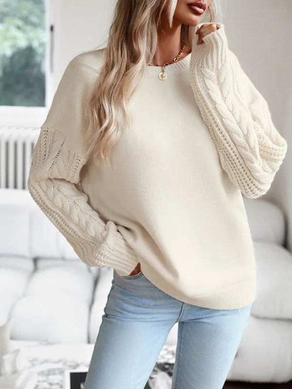 Women's Casual Knit Cable Sleeve Sweater