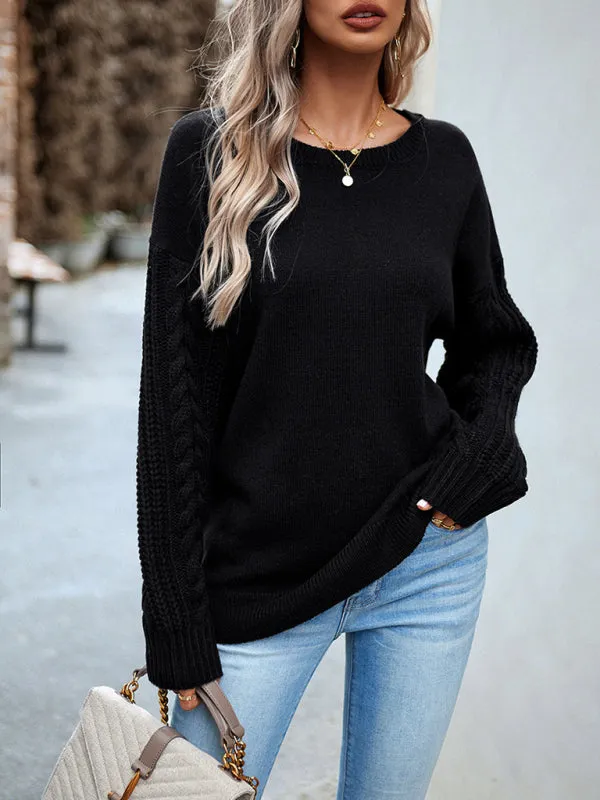 Women's Casual Knit Cable Sleeve Sweater