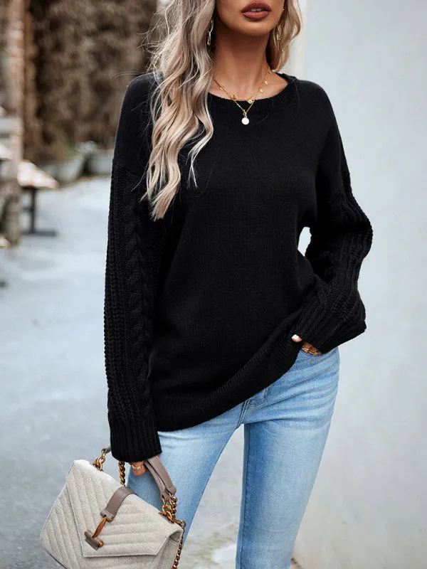 Women's Casual Knit Cable Sleeve Sweater