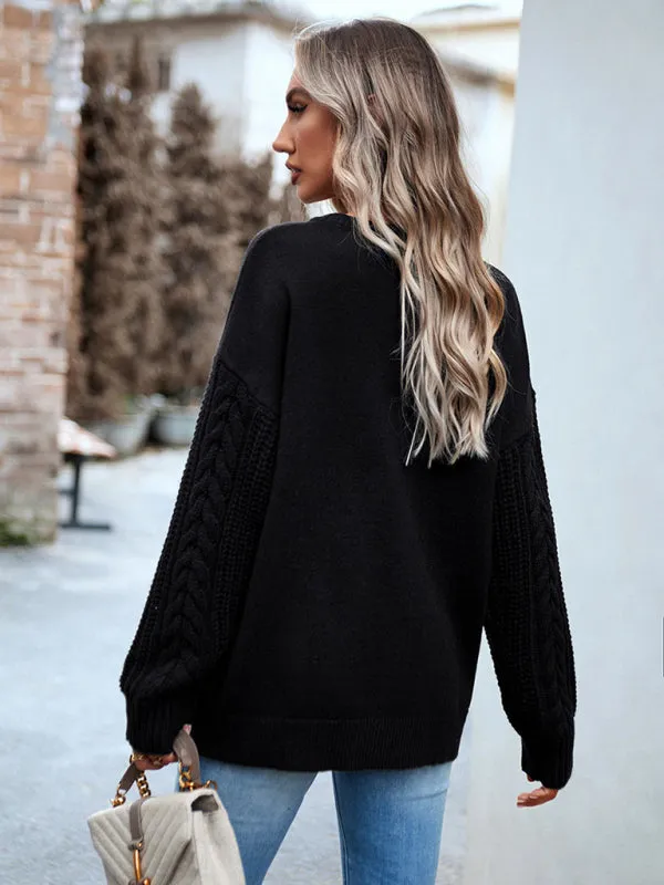 Women's Casual Knit Cable Sleeve Sweater