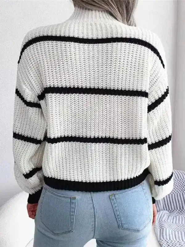 Women’s Casual Striped Balloon Sleeve Turtleneck Sweater