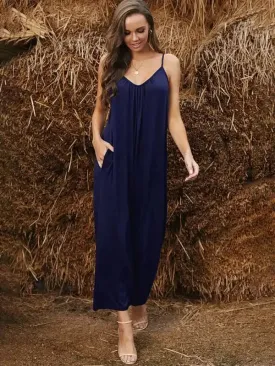 Women’s casual suspenders jumpsuit loose simple wide-leg jumpsuit