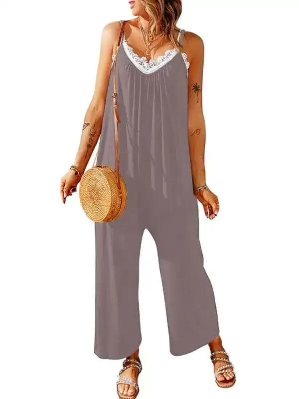 Women’s casual suspenders jumpsuit loose simple wide-leg jumpsuit